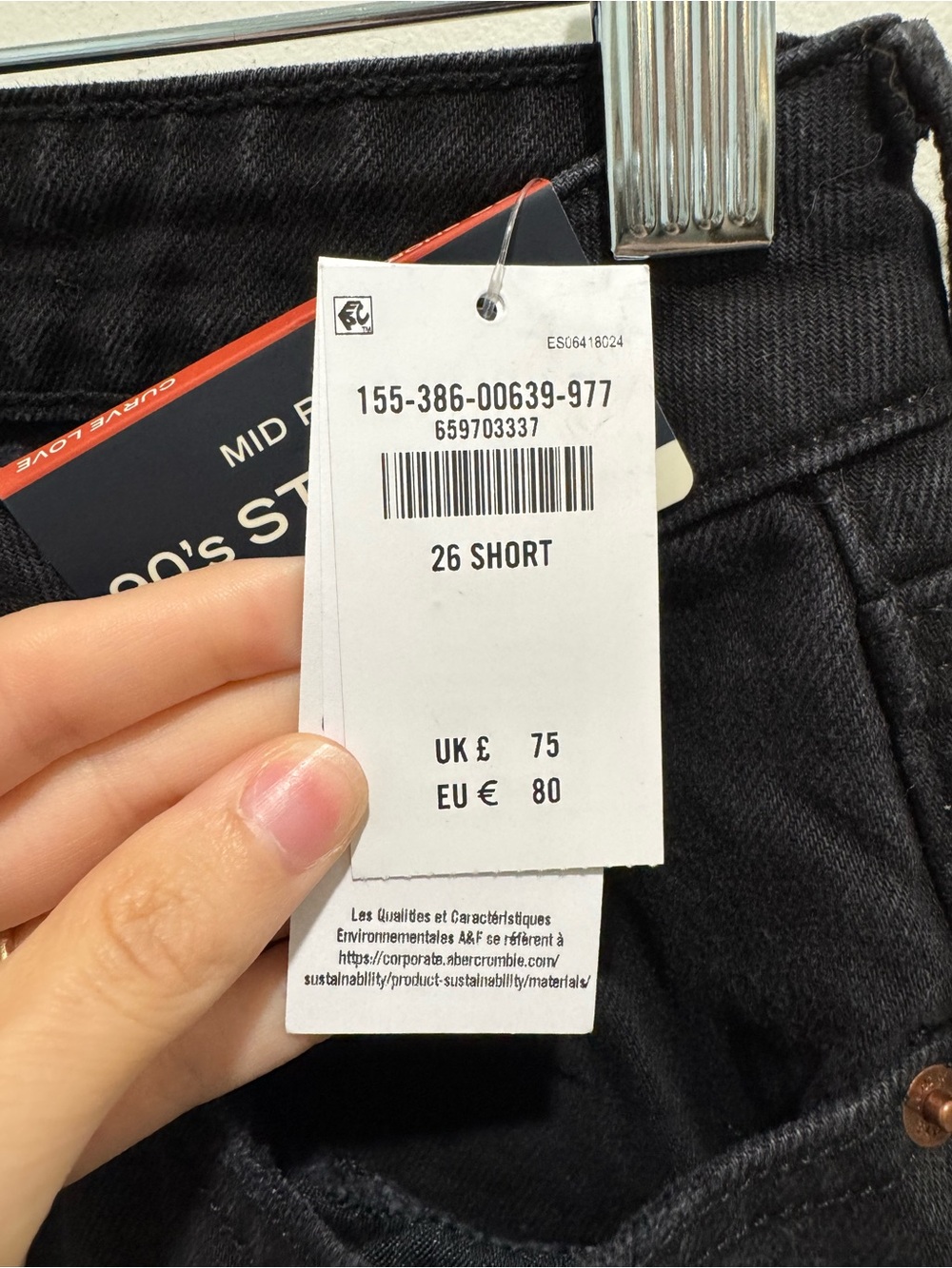 Abercrombie & Fitch Curve Love Mid Rise 90s Straight Jeans Black Size 26 Short - Picture 5 of 13